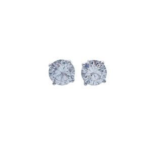 Estate IBB Sterling Silver 925 7mm Cubic Zirconia Stud Earrings